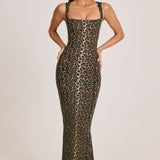 Moodne ruuduline bodycon midi kleit leopardimustriga