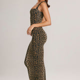 Moodne ruuduline bodycon midi kleit leopardimustriga