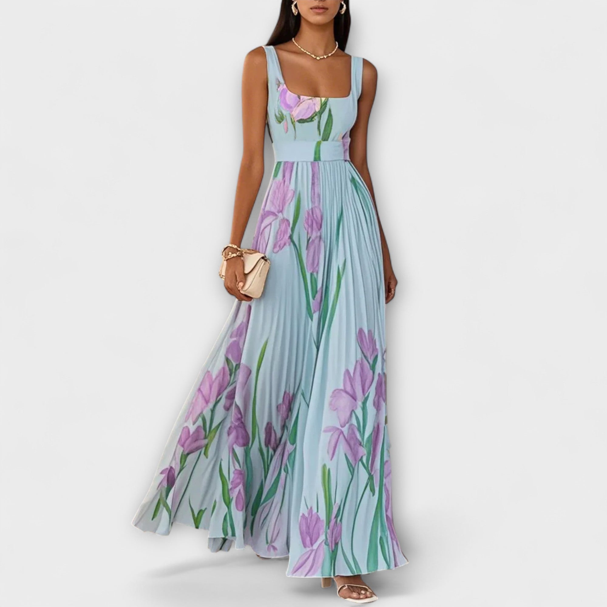 Rosalind | Pleated Floral Chiffon Maxi Kleid koos Vööga