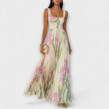 Rosalind | Pleated Floral Chiffon Maxi Kleid koos Vööga