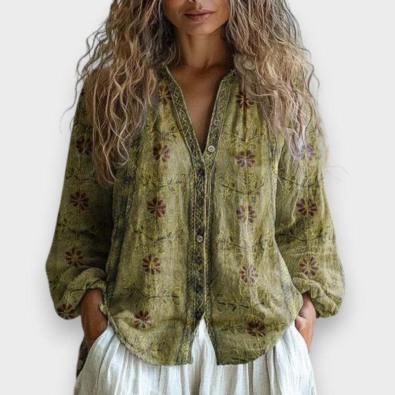 Lia | Vintage Blouse lehe mustriga