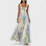 Rosalind | Pleated Floral Chiffon Maxi Kleid koos Vööga