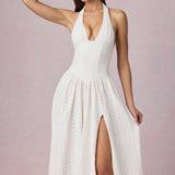 Moodsakas Broderie Anglaise Halterneck Midaxi Kleid valges