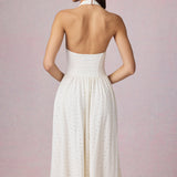 Moodsakas Broderie Anglaise Halterneck Midaxi Kleid valges
