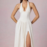 Moodsakas Broderie Anglaise Halterneck Midaxi Kleid valges