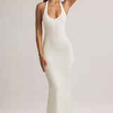 Modal Halterneck Maxi Kleid valges