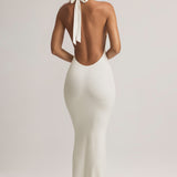 Modal Halterneck Maxi Kleid valges