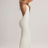 Modal Halterneck Maxi Kleid valges