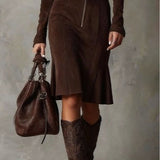 Cambria Luxe Suede Eesluku Midi Kleid