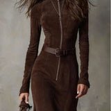 Cambria Luxe Suede Eesluku Midi Kleid