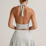Modal Halterneck Tank Top sinise-kollase triibuga