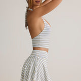 Modal Halterneck Tank Top sinise-kollase triibuga