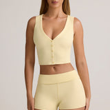 Modal Ribbed Button-Up Vest Top in Buttercream Yellow