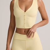Modal Ribbed Button-Up Vest Top in Buttercream Yellow