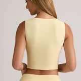 Modal Ribbed Button-Up Vest Top in Buttercream Yellow