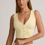 Modal Ribbed Button-Up Vest Top in Buttercream Yellow