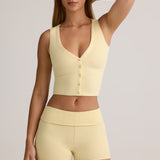 Modal Ribbed Button-Up Vest Top in Buttercream Yellow