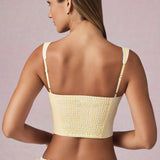 Lemon Yellow Stripe'iga kaelusdetailiga lühike topp
