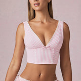 Kummiga Crop Top Pehme Mauve Triibuga
