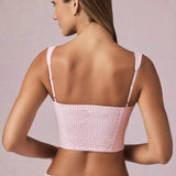Kummiga Crop Top Pehme Mauve Triibuga
