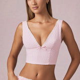 Kummiga Crop Top Pehme Mauve Triibuga