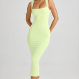 Modal Square-Neck Bodycon Midi Kleid Matcha Rohelises