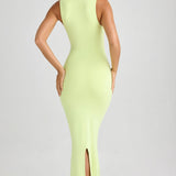 Modal Square-Neck Bodycon Midi Kleid Matcha Rohelises