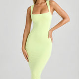 Modal Square-Neck Bodycon Midi Kleid Matcha Rohelises