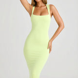Modal Square-Neck Bodycon Midi Kleid Matcha Rohelises