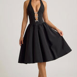 Halterneck Saba-Detail Midi Kleid Mustas