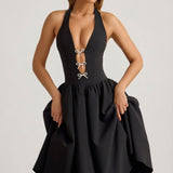 Halterneck Saba-Detail Midi Kleid Mustas