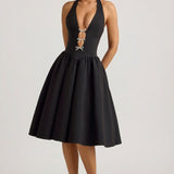 Halterneck Saba-Detail Midi Kleid Mustas