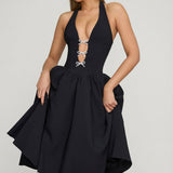 Halterneck Saba-Detail Midi Kleid Mustas