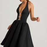 Halterneck Saba-Detail Midi Kleid Mustas
