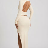 Ivory värvi modal ruched backless turtleneck top