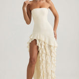 Ruffle-Trim Strapless Gown in Ivory