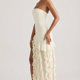 Ruffle-Trim Strapless Gown in Ivory