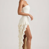 Ruffle-Trim Strapless Gown in Ivory