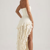 Ruffle-Trim Strapless Gown in Ivory