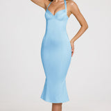 Satiinist Sweetheart Bustier Fishtail Midaxi Kleit Pulber Sinine