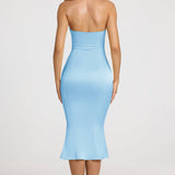 Satiinist Sweetheart Bustier Fishtail Midaxi Kleit Pulber Sinine