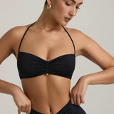 Slinky Jersey Hardware Detail Halterneck Bralette mustas