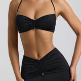 Slinky Jersey Hardware Detail Halterneck Bralette mustas