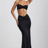 Slinky Jersey Hardware Detail Halterneck Bralette mustas