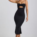 Slinky Jersey Rikkalik Cut-Out Midaxi Kleid mustas