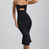 Slinky Jersey Rikkalik Cut-Out Midaxi Kleid mustas