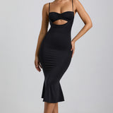 Slinky Jersey Rikkalik Cut-Out Midaxi Kleid mustas