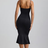 Slinky Jersey Rikkalik Cut-Out Midaxi Kleid mustas