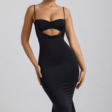 Slinky Jersey Rikkalik Cut-Out Midaxi Kleid mustas