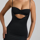 Slinky Jersey Rikkalik Cut-Out Midaxi Kleid mustas